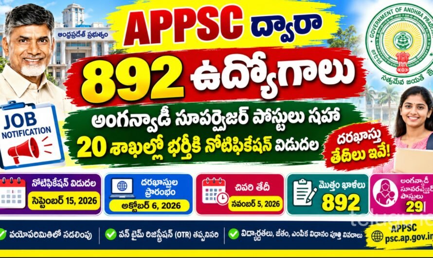 APPSC Jobs 2026: ఏపీలో 892 ప్రభుత్వ ఉద్యోగాల భర్తీ.. అంగన్వాడీ సూపర్‌వైజర్ సహా పోస్టులు, తేదీలు ఇవే!